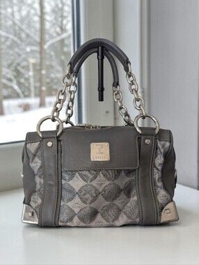 MCM Gray and Silver Harlequin Satchel with Dust Bag